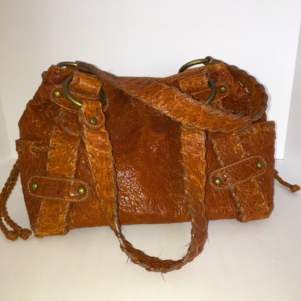 Kooba Whipstiched Distressed Sienna Handbag Cognac